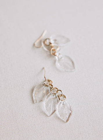Clear Leaf Cluster Earrings